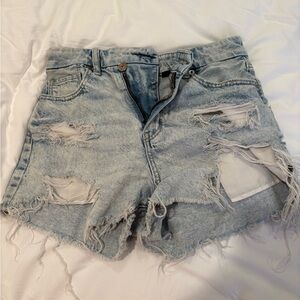 American Eagle Outfitters Blue Jean Shorts Distressed High-Waisted